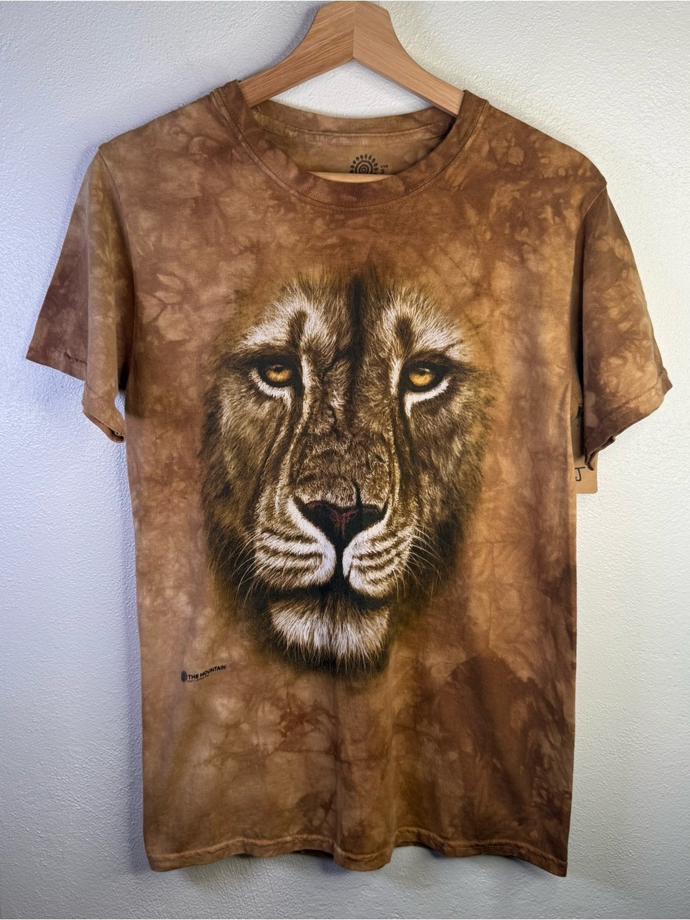 The Mountain Tan & Brown Lion Face Tie Dye Classic Tee 100% Cotton Size Small